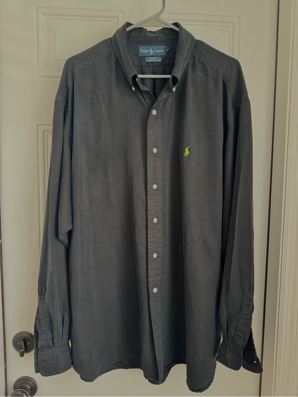 Ralph Lauren Men's Black Long-Sleeve Button-Down Shirt with Lime Pony